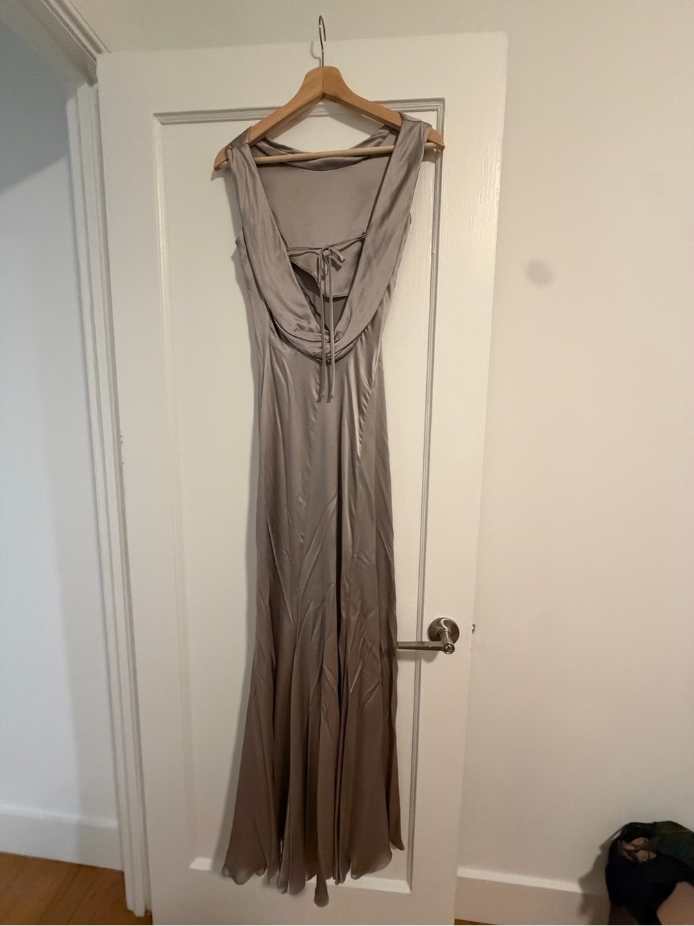 Alberta Ferretti Silky Taupe Cowl-Back Maxi Dress